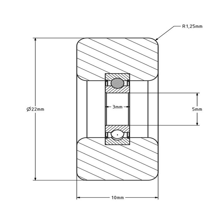 Geleiderol 22x10 mm - polyurethaan - 18 kg