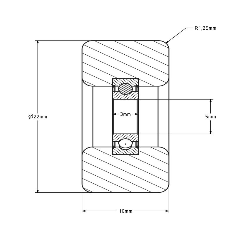 Geleiderol 22x10 mm - polyurethaan - 18 kg