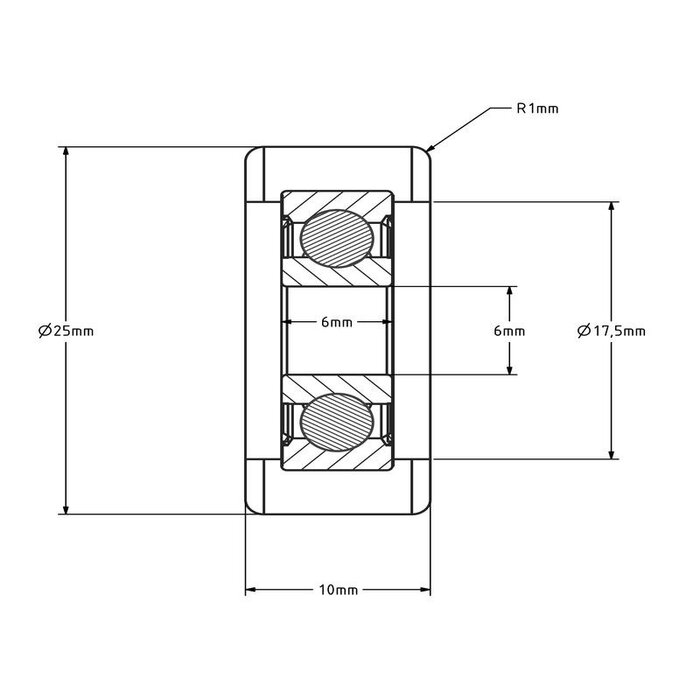 Geleiderol 25x10 mm - polyurethaan - 20 kg