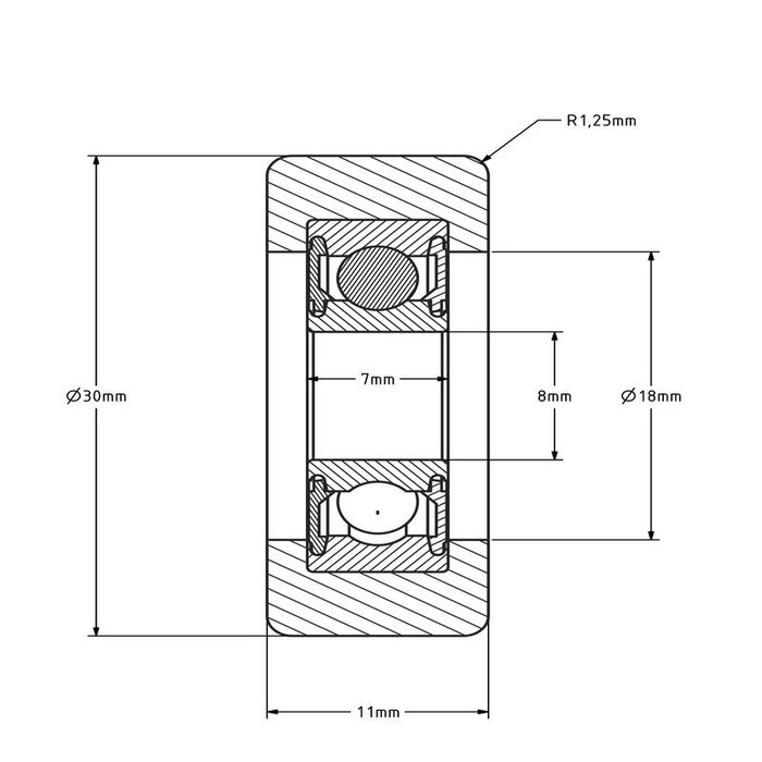 Geleiderol 30x11 mm - polyurethaan - 22 kg