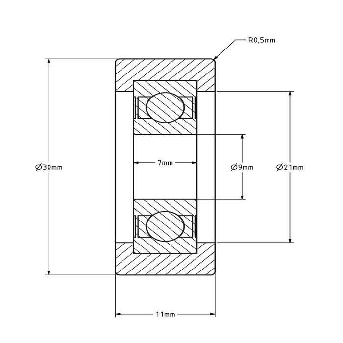 Geleiderol 30x11 mm - polyurethaan - 22 kg