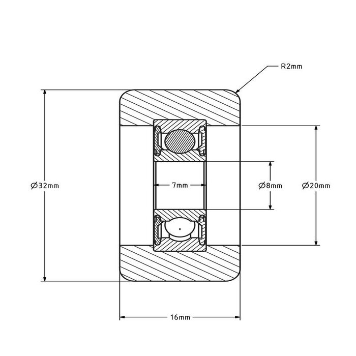 Geleiderol 32x16 mm - polyurethaan - 44 kg