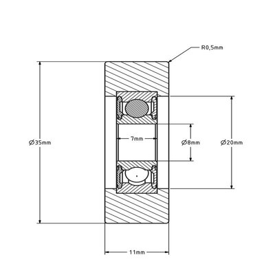 Geleiderol 35x11 mm - polyurethaan - 40 kg