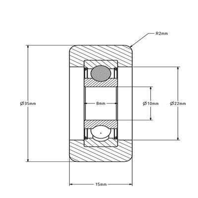 Geleiderol 35x15 mm - polyurethaan - 60 kg