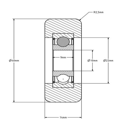 Geleiderol 40x14 mm - polyurethaan - 70 kg
