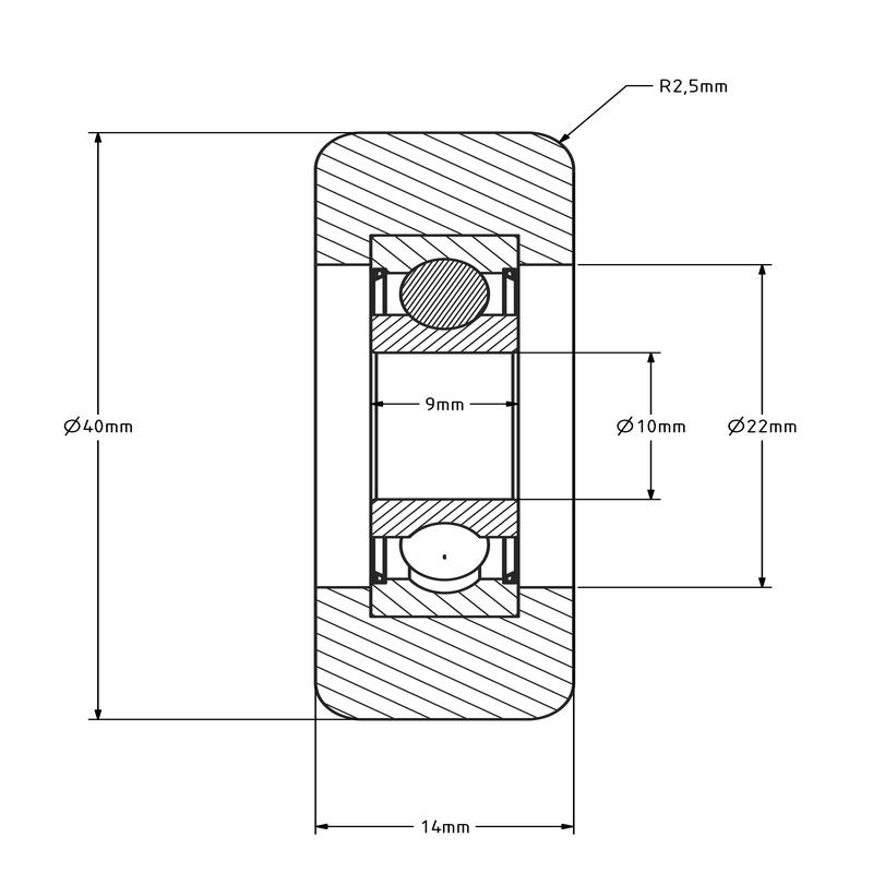 Geleiderol 40x14 mm - polyurethaan - 70 kg