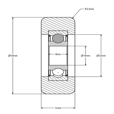 Rvs Geleiderol 40x14 mm - polyurethaan - 70 kg