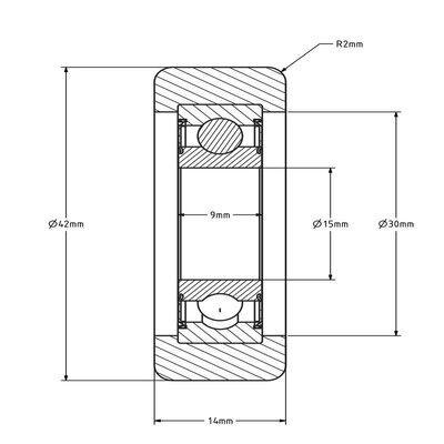 Geleiderol 42x14 mm - polyurethaan - 70 kg