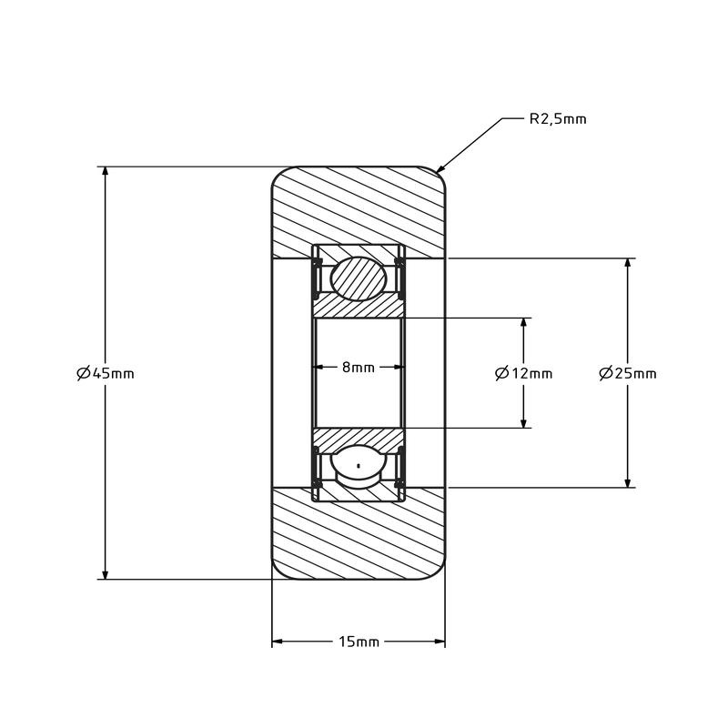 Geleiderol 45x15 mm - polyurethaan - 80 kg