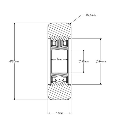 Geleiderol 50x12 mm - polyurethaan - 70 kg