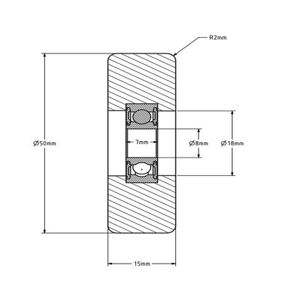Geleiderol 50x15 mm - polyurethaan - 80 kg
