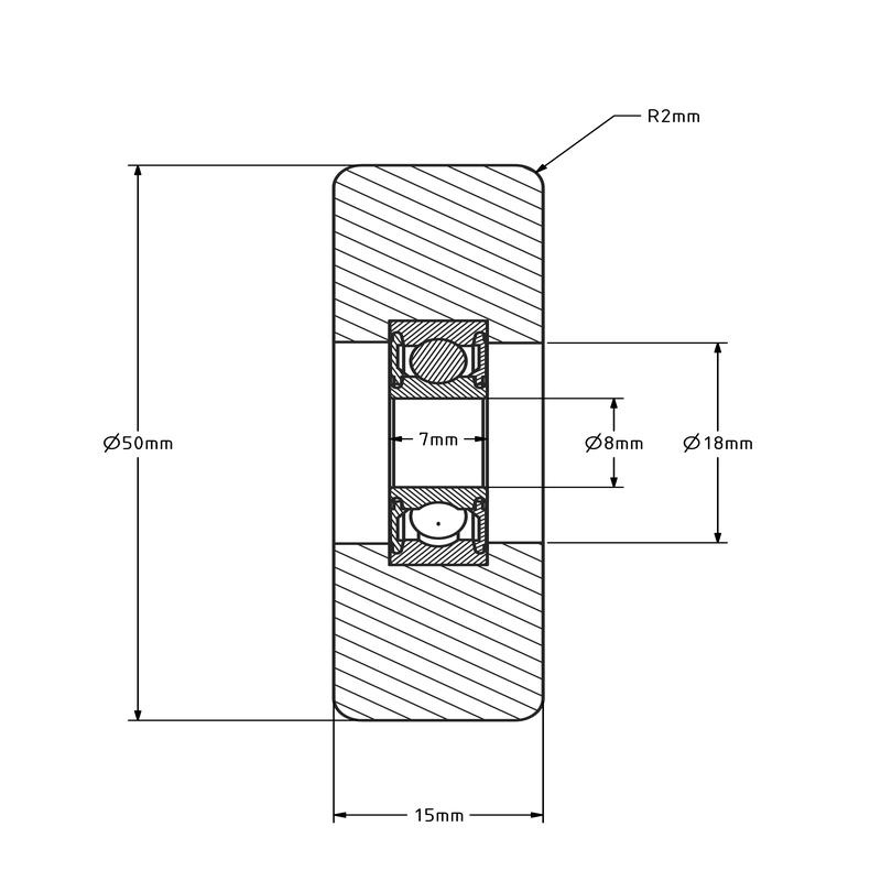 Geleiderol 50x15 mm - polyurethaan - 80 kg