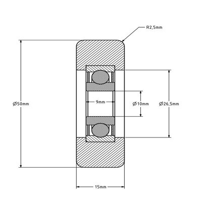Geleiderol 50x15 mm - polyurethaan - 100 kg