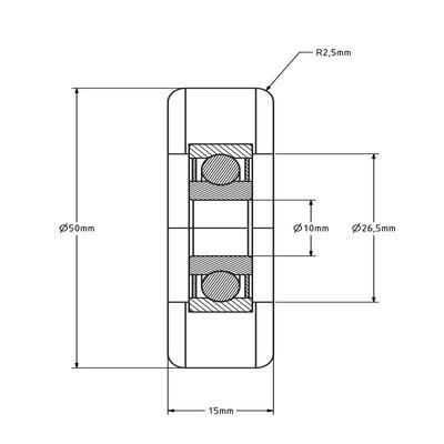 Rvs geleiderol 50x15 mm - polyurethaan - 100 kg