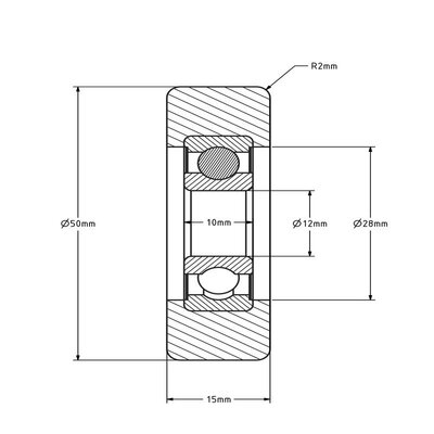 Geleiderol 50x15 mm - polyurethaan - 80 kg