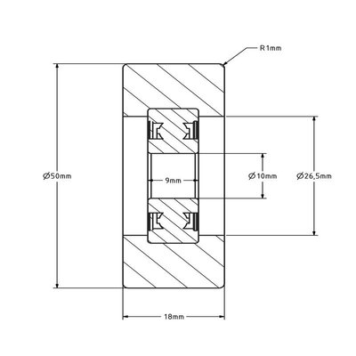 Geleiderol 50x18 mm - polyurethaan - 100 kg