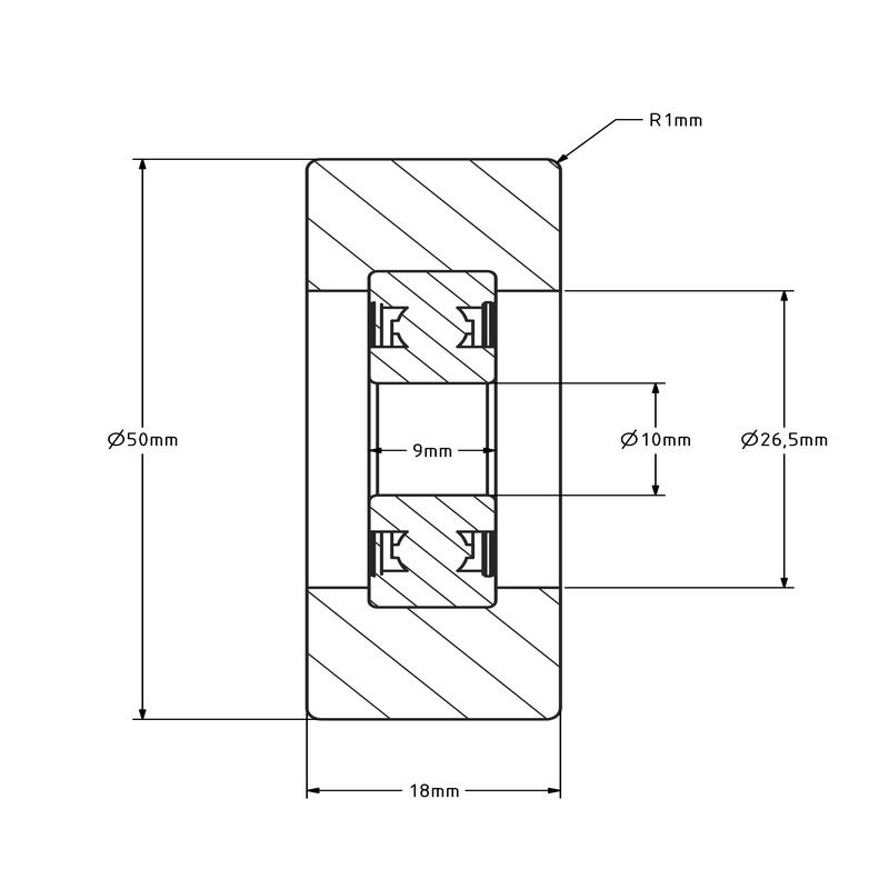 Geleiderol 50x18 mm - polyurethaan - 100 kg
