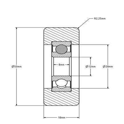 Geleiderol 50x18 mm - polyurethaan - 100 kg