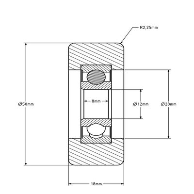 Rvs geleiderol 50x18 mm - polyurethaan - 100 kg