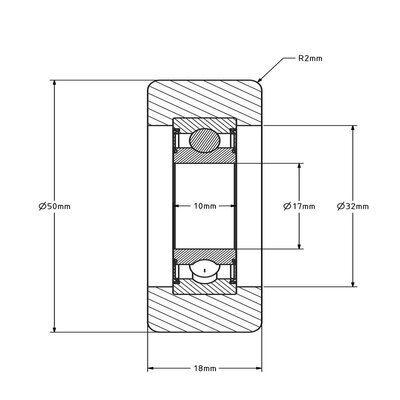 Geleiderol 50x18 mm - polyurethaan - 100 kg