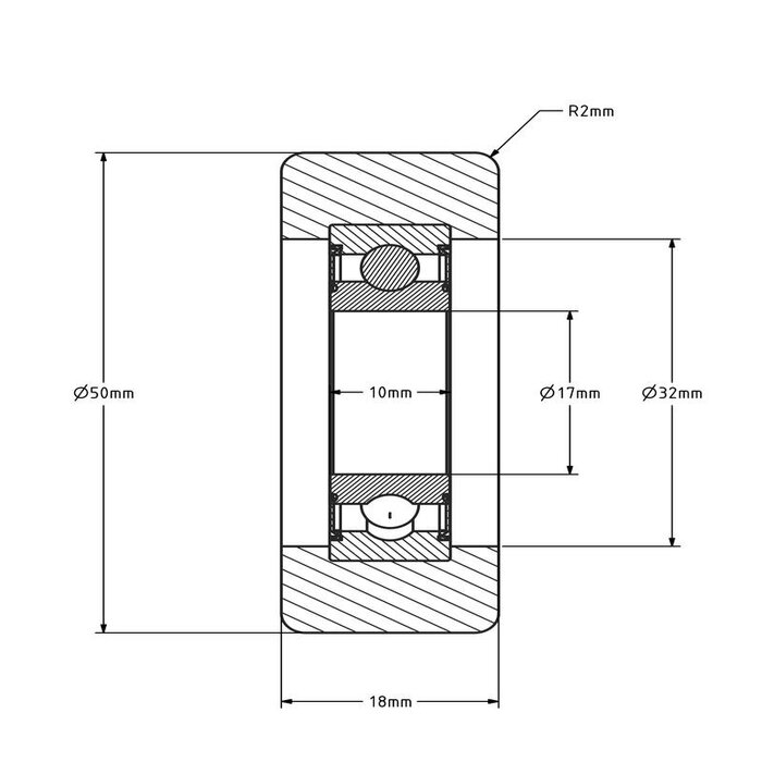 Geleiderol 50x18 mm - polyurethaan - 100 kg