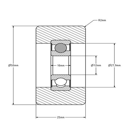 Geleiderol 50x25 mm - polyurethaan - 110 kg