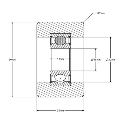 Geleiderol 50x25 mm - polyurethaan - 110 kg