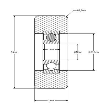 Geleiderol 55x20 mm - polyurethaan - 115 kg