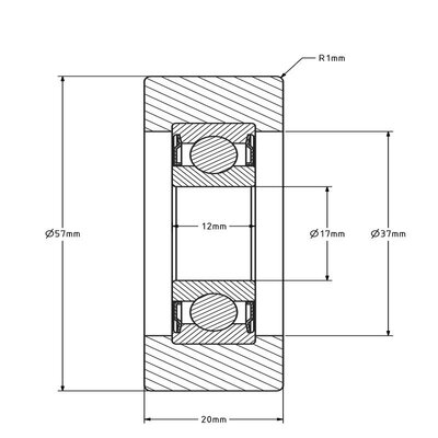 Geleiderol 57x20 mm - polyurethaan - 135 kg