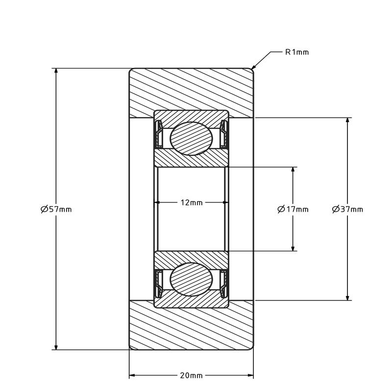 Geleiderol 57x20 mm - polyurethaan - 135 kg