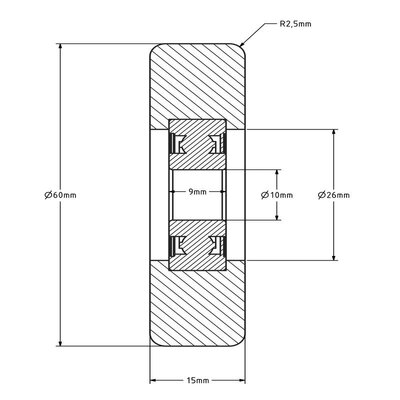 Geleiderol 60x15 mm - polyurethaan - 110 kg