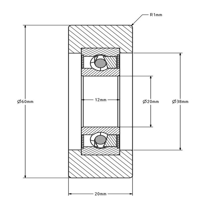 Geleiderol 60x20 mm - polyurethaan - 70 kg