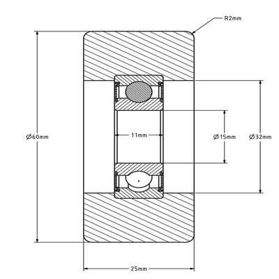 Geleiderol 60x25 mm - polyurethaan - 150 kg
