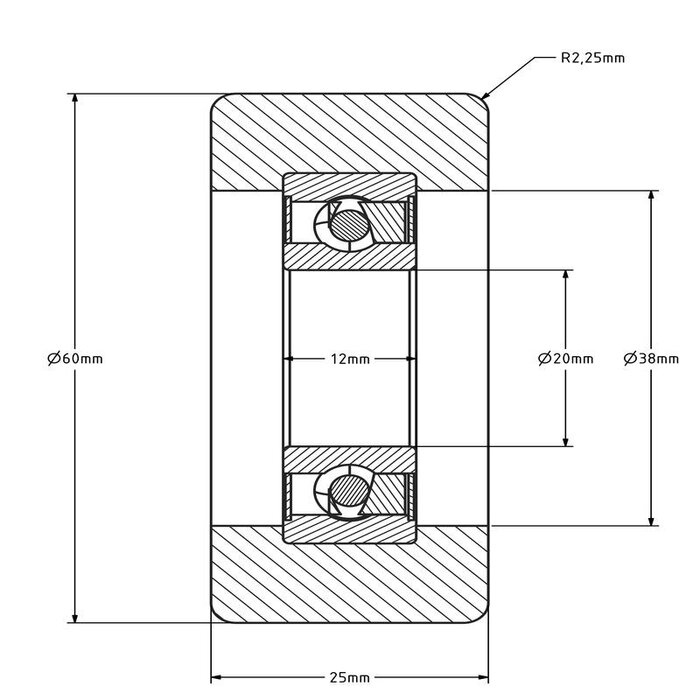Geleiderol 60x25 mm - polyurethaan - 150 kg