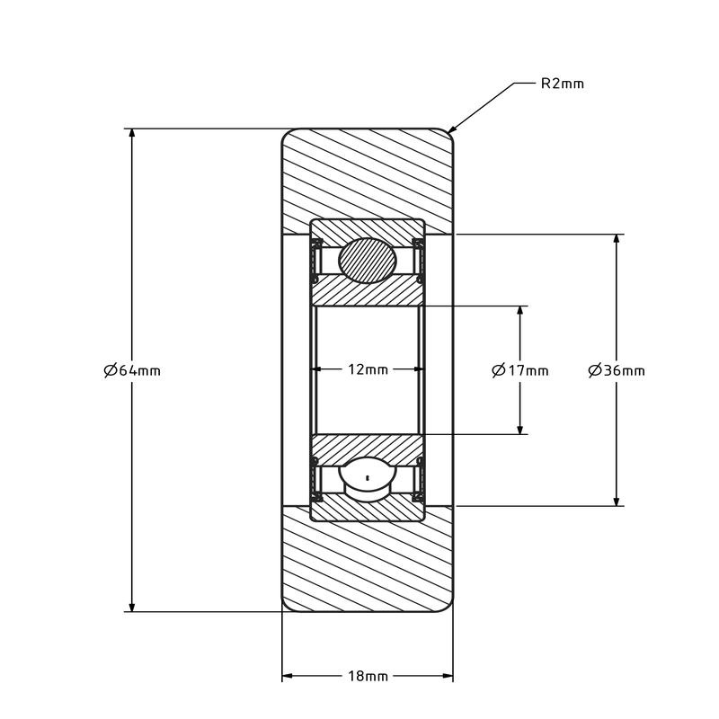 Geleiderol 64x18 mm - polyurethaan - 150 kg