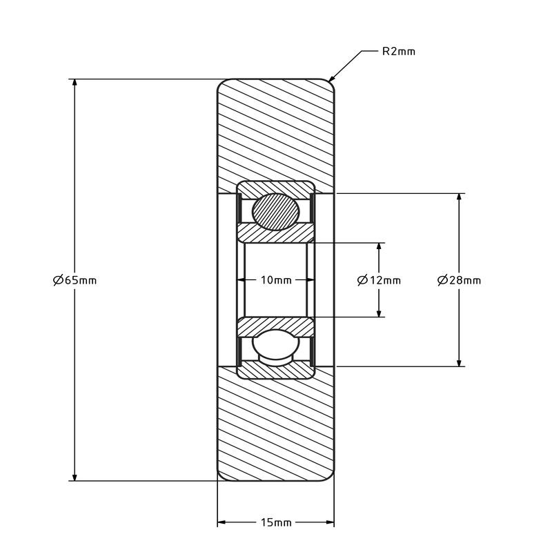 Geleiderol 65x15 mm - polyurethaan - 135 kg