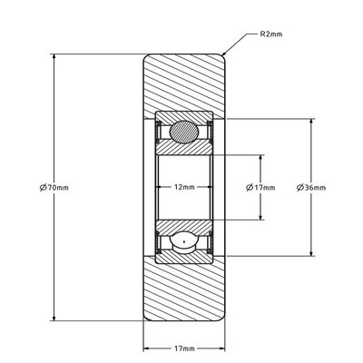 Geleiderol 70x17 mm - polyurethaan - 80 kg