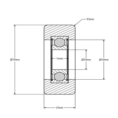 Geleiderol 70x25 mm - polyurethaan - 200 kg