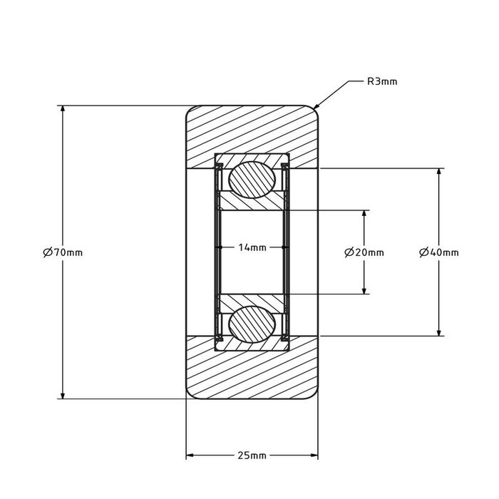 Geleiderol 70x25 mm - polyurethaan - 200 kg