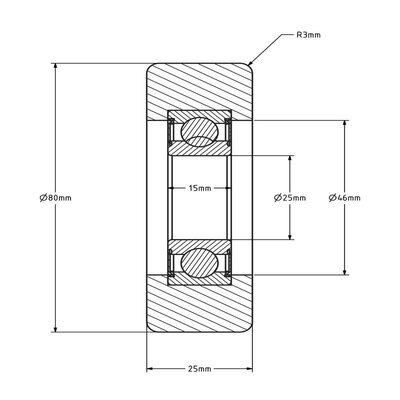 Geleiderol 80x25 mm - polyurethaan - 200 kg