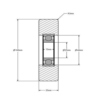 Geleiderol 100x25 mm - polyurethaan - 260 kg