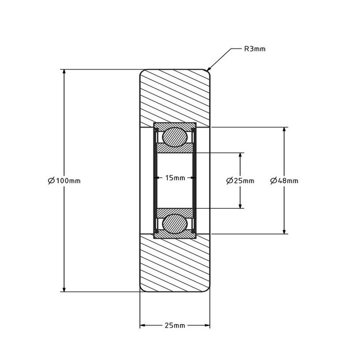 Geleiderol 100x25 mm - polyurethaan - 260 kg