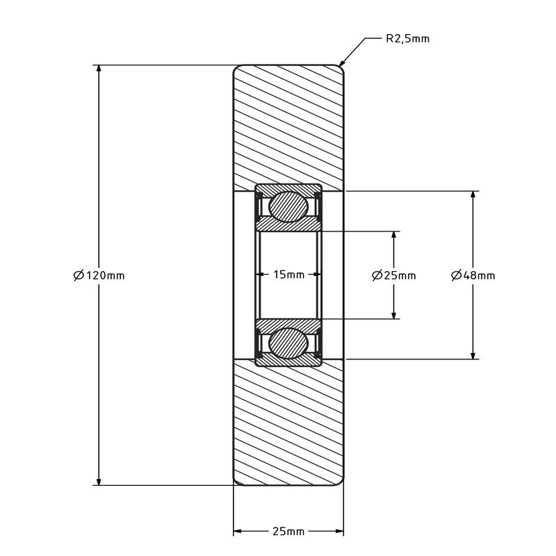 Geleiderol 120x25 mm - polyurethaan - 270 kg