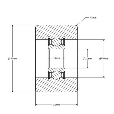 Geleiderol 70x35 mm - polyurethaan - 200 kg