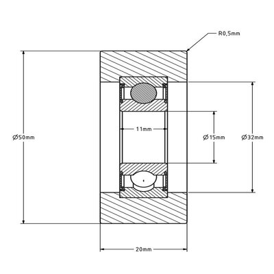Geleiderol 50x20 mm - polyurethaan - 60 kg