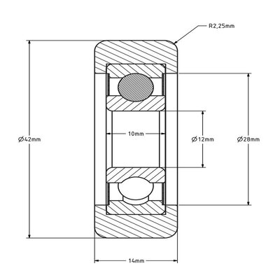 Geleiderol 42x14 mm - polyamide - 70 kg