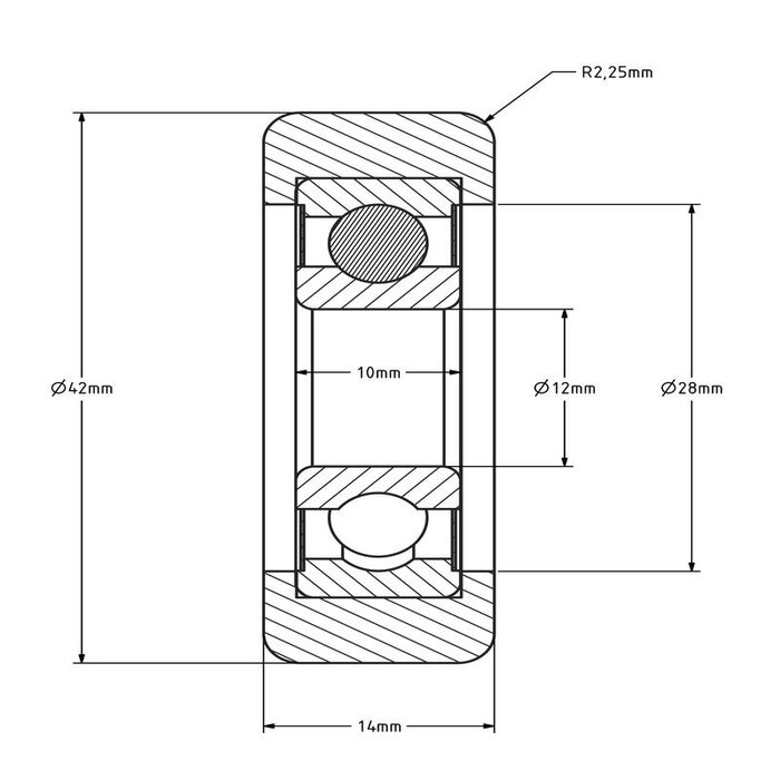 Geleiderol 42x14 mm - polyamide - 70 kg