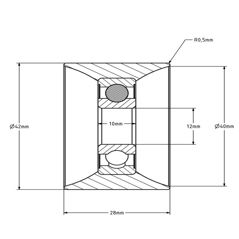 Geleiderol 42x28 mm - polyamide - 110 kg