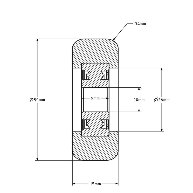 Geleiderol 50x15 mm - polyamide - 80 kg