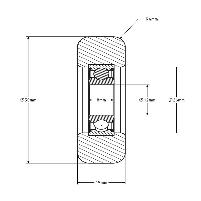 Geleiderol 50x15 mm - polyamide - 80 kg